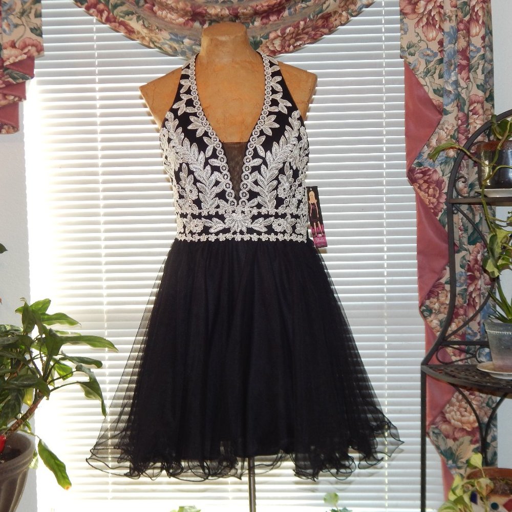 NWT BLONDIE NITES Black Beaded Party Prom Dress XS 3